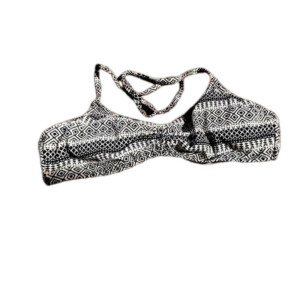 Victoria's Secret Black And White Geometric Print Ruched Bikini Top Size L